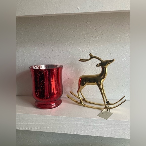 West Elm Brass Holiday Decorative Rocking Reindeer - Picture 2 of 9